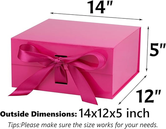 OEMVALATY Bright Pink Gift Box,14x12x5 Inches Gift Boxes with Lids for Presents with Magnetic Closure and Ribbon for Wedding,Storage,Birthday(5-Pack)