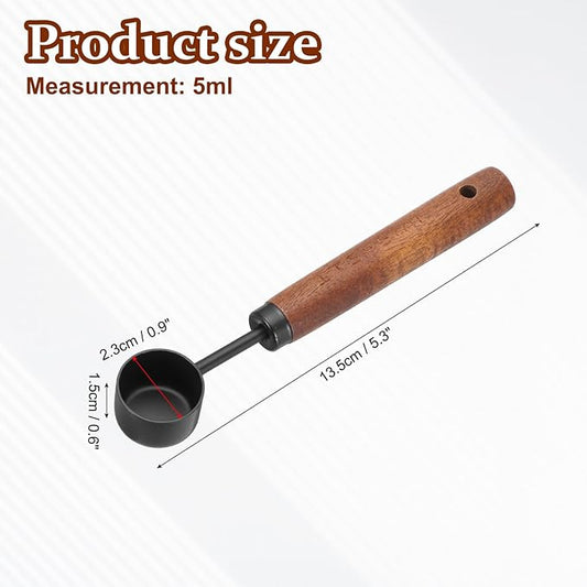 uxcell Measuring Spoon, 5ml Stainless Steel Coffee Scoop Spoon with with Wood Handle for Ground Coffee Tea Sugar Cooking Baking, Black