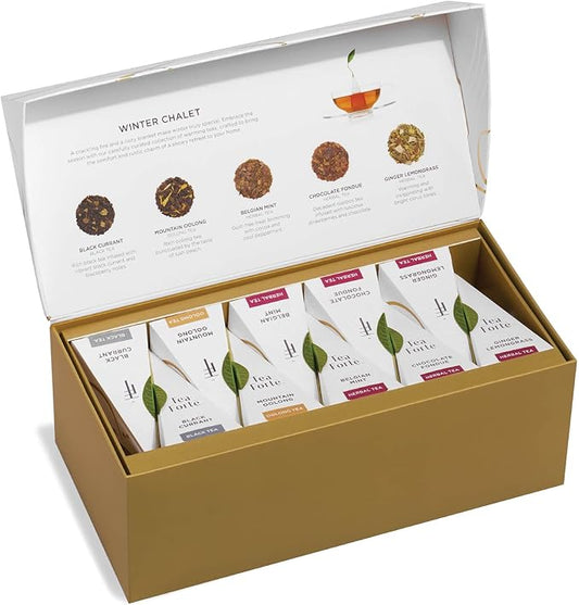 Tea Forte Winter Chalet Premium Presentation Box Gift Set Sampler, 20 Count, 4 of Each Blend Individually Wrapped Handcrafted Pyramid Infuser Bags