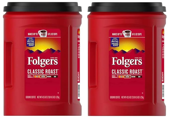 Folger Classic Roast Ground Coffee Medium Roast (43.5 oz.) - 2 Pack