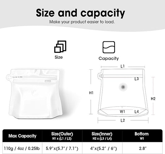 4oz 1/4 lb 60pcs Coffee Bags with Valve,Vented Coffee Bag Barrier Bags Coffee Packaging Coffee Storage Pouches Stand-up Bags for Food Diamond Shaped Need to Use Heat Sealing Machine(White)
