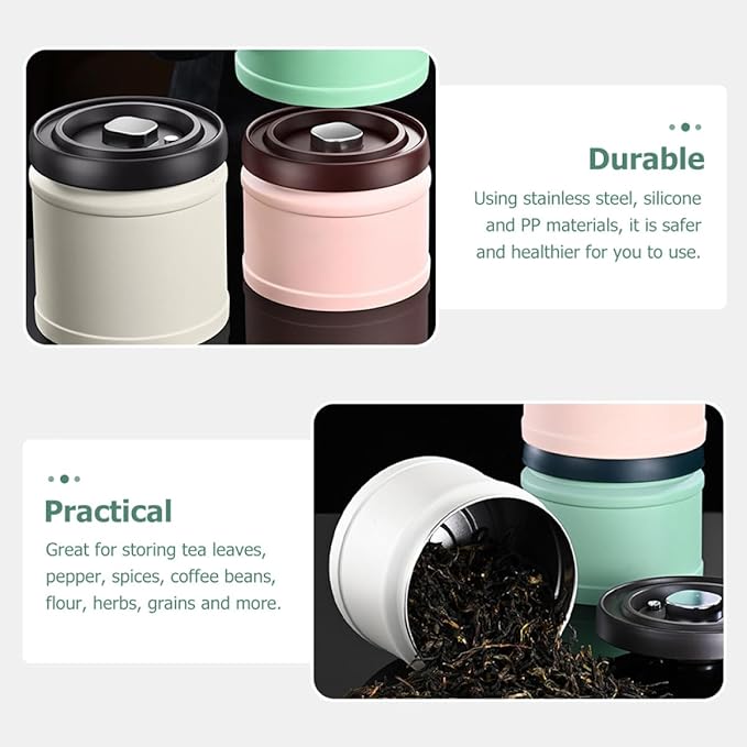 Vacuum Sealed Grain Canister 750Ml White Press-Lid Spice Container Airtight Food Storage Jar for Coffee Beans and Dry Goods Pantry Organization