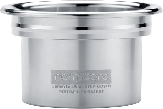 Normcore 58mm to 49mm Step-Down Portafilter Basket Kit, CNC-machined From a Solid Block of 304 Stainless Steel, 0.28mm Holes, Includes Dosing Funnel, 49mm Puck Screen, 200 Papers Filter