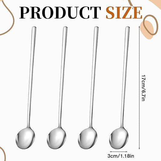 Thinp 4 Pcs Stainless Steel Coffee Spoon, 6.7 Inch Ice Tea Spoon Long Handle Espresso Spoons-Long Spoons for Stirring Cocktail Coffee Tea Ice Cream Dessert Cake (Silver)