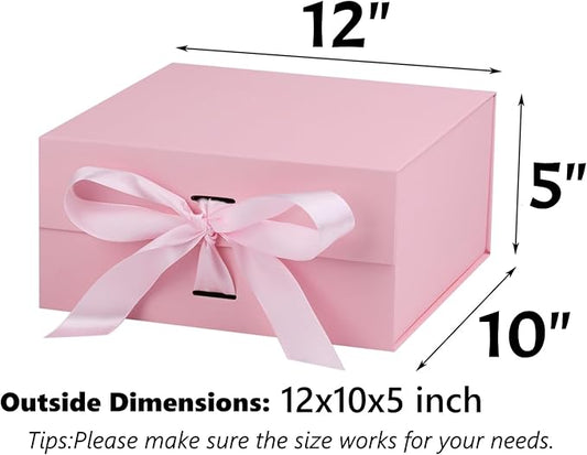 OEMVALATY Pink Gift Box,12x10x5 Inches Gift Boxes with Lids for Presents with Magnetic Closure and Ribbon for Wedding,Storage,Birthday