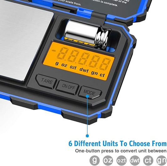 (Upgradaed) Digital Mini Scale, 200g /0.01g Pocket Scale, 50g Calibration Weight, Electronic Smart Scale, 6 Units, LCD Backlit Display, Tare, Auto Off, Stainless Steel (Battery Included)