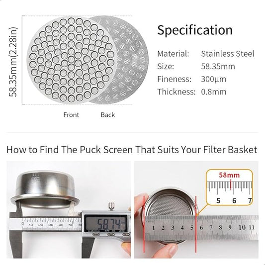watchget 58.35mm Espresso Puck Screen Reusable Mesh Coffee Filter 0.8mm Thickness Puck Screen Stainless Steel Lower Shower Screen for 58mm Protafilter Basket