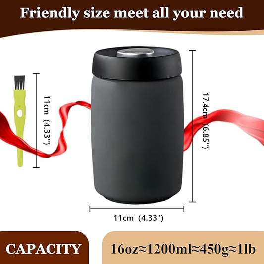 Coffee Vacuum Canister | 16oz Airtight Stainless Steel Food Storage | Press Out Excess Air, Perfect for Coffee Beans & Loose Tea