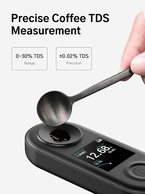 R2 Extract Coffee TDS Refractometer, 0-30% Range, ±0.02% Precision, Portable, Waterproof, Rechargeable, Ideal for Pour Over, Espresso, and Coffee Enthusiasts