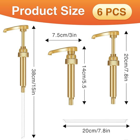 VOISEN Coffee Syrup Pumps, 6 Pack Gold Syrup Pump, Skinny Syrup Pump for 750ml 25.4oz Syrup Bottle, Syrup Pump Dispenser for Kitchen Dinning Coffee Bar Drinking Mixes,Davinci,Jordans