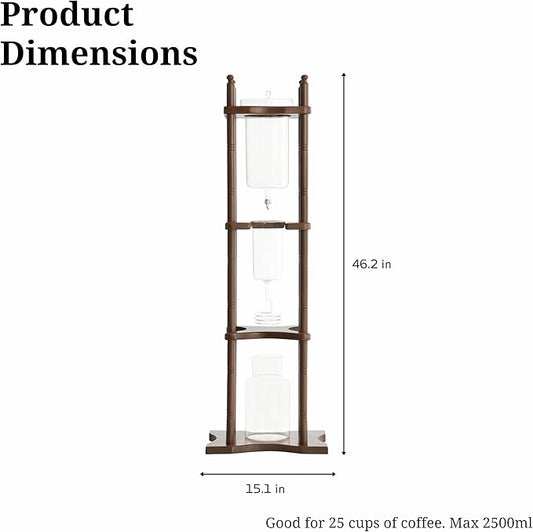 Nispira Cold Brew Drip Tower Iced Coffee Maker Glass Wooden Stand 25 Cups