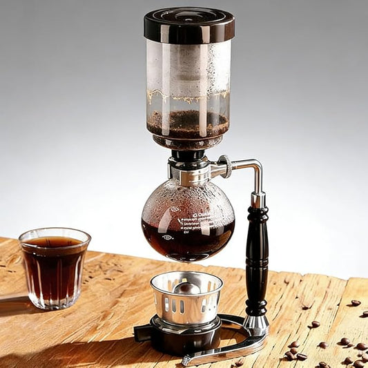 Borosilicate Glass Siphon Coffee Maker - Japanese Style Vacuum Syphon Brewer with Alcohol Burner & Adjustable Buffer Clamp, High-Temp Resilient Tabletop Coffee Pot for Aficionados 5-Cup (600ml)