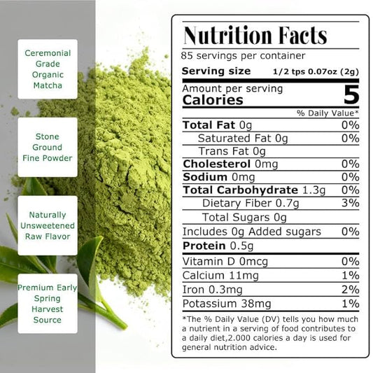 EASTSIGN Organic Matcha Powder (6oz/170g),Unsweetened with Zero Sugar, Ceremonial Grade, Early Spring Leaf Harvest, Fine Stone Ground – Vegan, All Purpose, Great for Matcha Latte