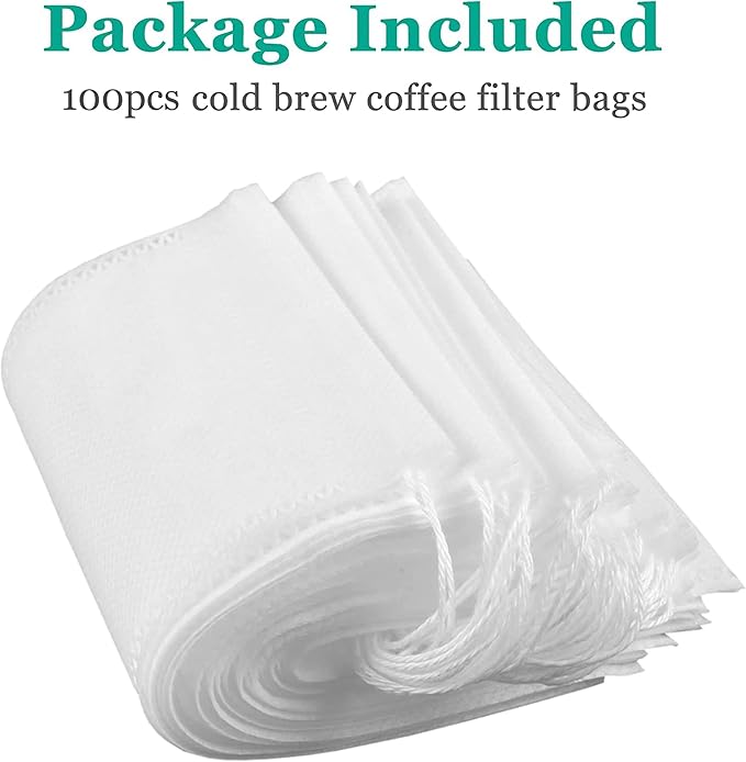 Yzurbu 100pcs Cold Brew Coffee Bags, 6'' x 8'' No Mess Disposable Filter Bag with Drawstring for Coffee Grounds & Ice Tea