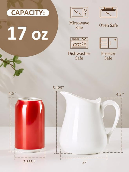 Yedio 17 oz Porcelain Milk Creamer Pitcher with Handle, White Creamer, Microwave & Freezer Safe