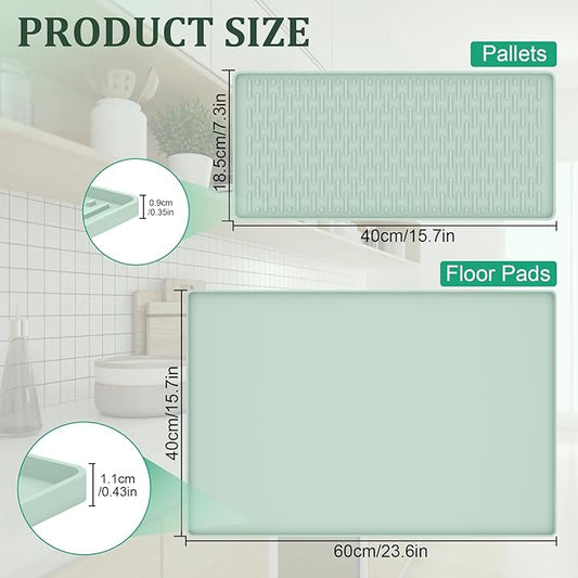Silicone Coffee Mat Set - Includes Removable Drying Pad, Raised Edges for Non-Leak and Non-Slip, Suitable for Kitchen Coffee Machines and Countertop Protection, Bar Decor Pad (Green, 24" x 16")