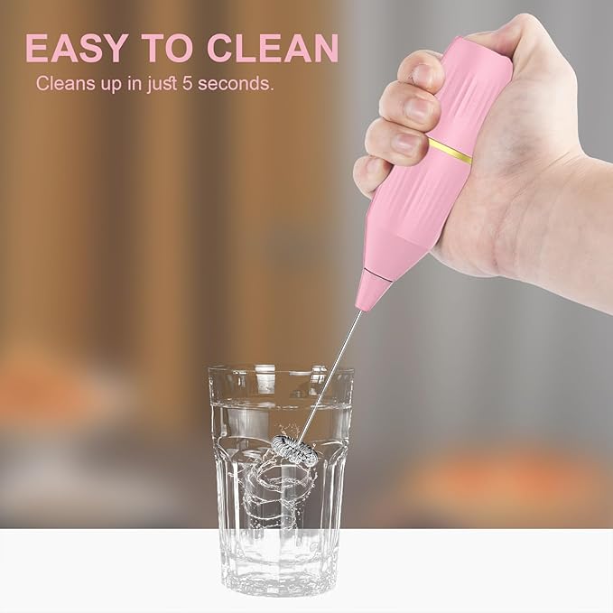 Handheld Milk Frother Wand for Coffee, Matcha, Latte, Cappuccino, Hot Chocolate, Egg, Pink