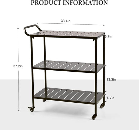 Modern Kitchen Bar Cart on Wheels Metal Rolling Serving Carts with 3 Tier for Storage Mobile Kitchen Island with Lockable Casters and Side Handle for Outdoor& Indoor -33.5 * 15.7 * 37.2inch(L*W*H)