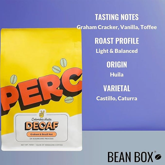 Decaf Colombia Huila - Roasted by Perc Coffee - Freshly Ground Coffee - 12 Ounce Bag