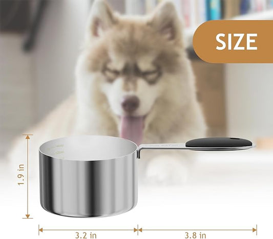LEIFENY 2PCS 1CUP(237ml) Dog Cat Food Scoop, Stainless Steel Measuring Cup, Metal Pet Scooper with Inner Precision Scale Measurement
