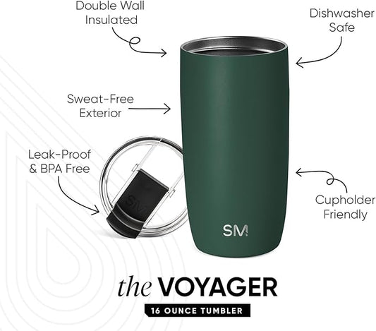 Simple Modern Travel Coffee Mug Tumbler with Flip Lid | Reusable Insulated Stainless Steel Cold Brew Iced Coffee Cup Thermos | Gifts for Women Men Him Her | Voyager Collection | 16oz | Forest