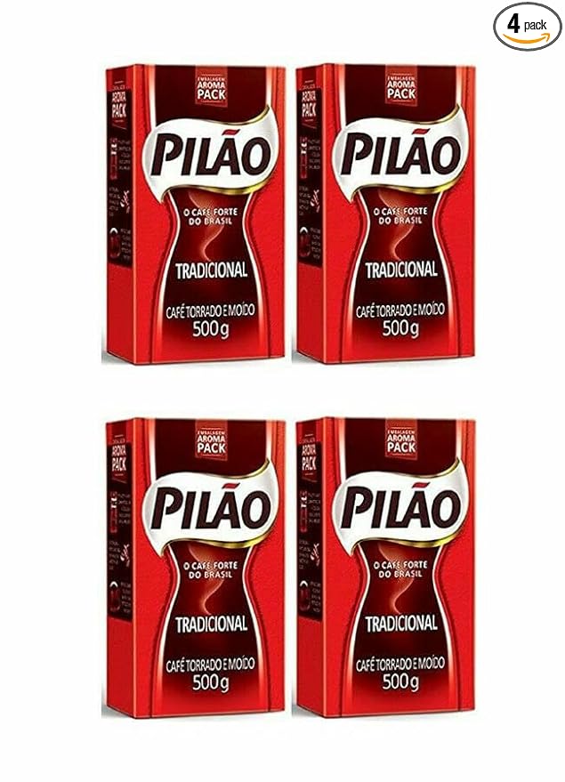 Pilao Coffee Traditional Roast and Ground- Café Torrado e Moído - 17.60oz. (500g)(PACK OF 4)
