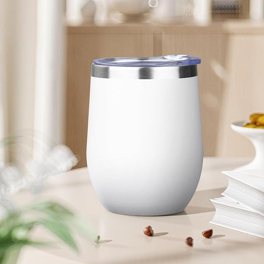 12oz Stemless Wine Tumbler with Lid Double Wall Insulated Wine Cup Stainless Steel Glasses Tumbler with Straw Insulated cocktail Tumbler Coffee Mug for Hot and Cold Beverages (Multicolor-7,4Pack)