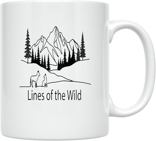 Lines of the Wild - Nature Lover - 11 oz White Ceramic Coffee Mug - Minimalist Aesthetic