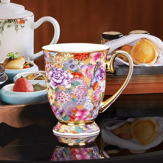 KAMMAK Ceramic Teacups - 350ml/11.8oz Coffee Cup - Set of 2 Hand-Painted Ceramic Cups - Small Vintage Mate Cup - Cute Mugs for Women - Ideal for Birthday, Afternoon Tea & Housewarming Gifts