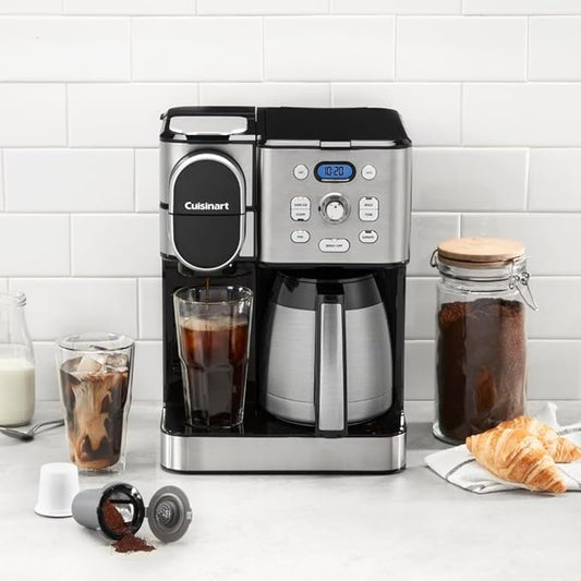 Cuisinart Coffee Center 10-Cup Thermal Carafe Drip Coffee Maker and Single-Serve Brewer with Over Ice Function, Fully Automatic Coffeemaker, Compatible with Single-Cup Pods, Black/Stainless, SS-21NAS