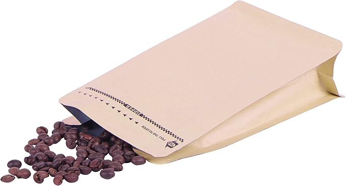 REMTAP Coffee Bags with Valve High Barrier Aluminumed Foil Flat Bottom Standing Coffee Beans Storage Bags,Reusable Heat Sealable Side Zipper Pouches (8oz/50pcs, Kraft)