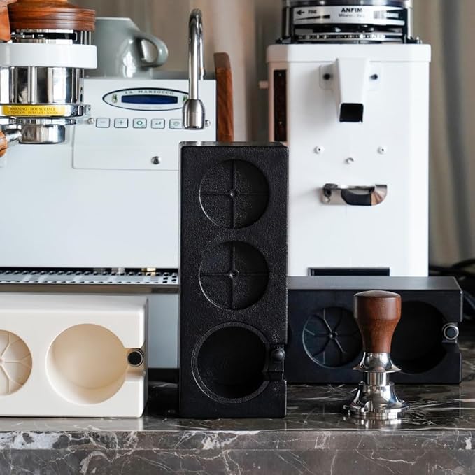 watchget Espresso Tamping Station, Plastic Espresso Organizer Box for 51/54/58mm Portafilter, Tamper, Distributor and Barista Accessories, Coffee Tamper Station, Ivory White