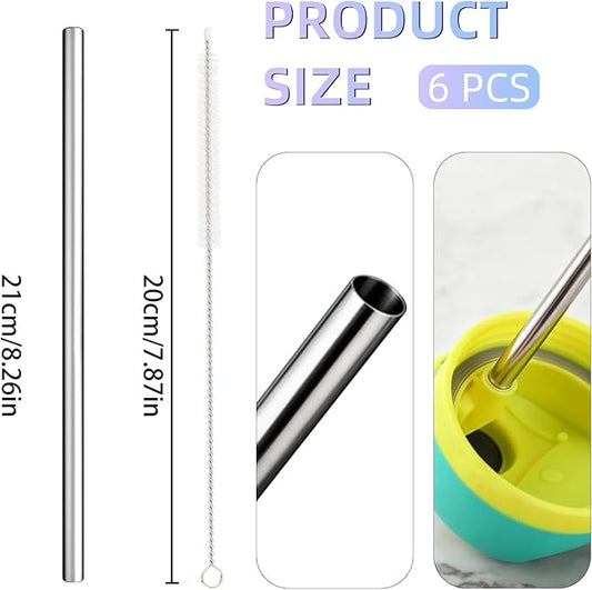 Replacement Straw Compatible With Owala Water Bottle 24 oz 32 oz, 6PCS Reusable Stainless Steel Straws for Owala Water Bottle,Metal Straws with 1 Cleaner Brush