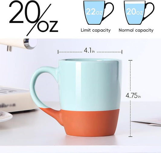 Smilatte 20 OZ Large Coffee Mug, Nice Ceramic Boss Tea Cup with Big Handle for Dad Men Women, Unique Style For Any Kitchen, Green-Brown