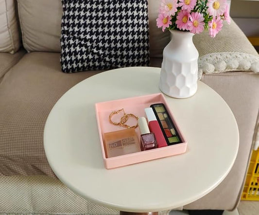 Small Square Tray (5.9 inch) 3 Pack, Durable Pink Tray for Desserts & Organization, Lightweight for Coffee, Drinks, Party, Seasoning, Perfume and Display.