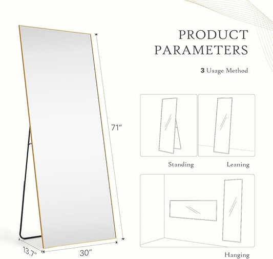 NEWBULIG Full Length Mirror, Upgraded Body Wall Mirrors with Shatter-Proof Glass, Floor Standing Mirror, Home Wall Decor