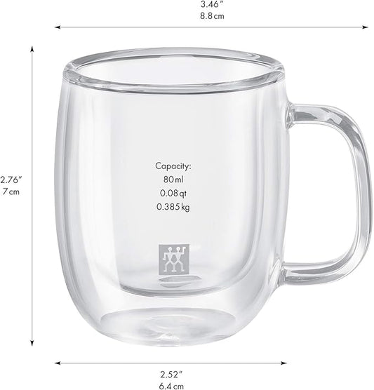 ZWILLING Sorrent 39500-110 Sorrento Double Wall Glasses, Espresso, 2-Piece Set, Insulated, Double Layer