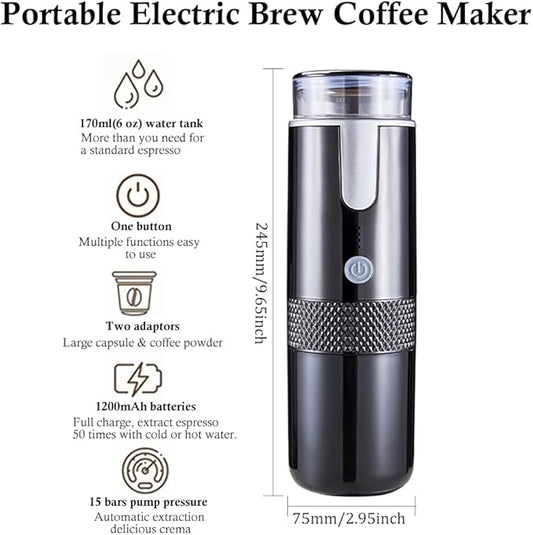 Portable Espresso Machine Type-C Rechargeable Coffee Machine Mini Electric Powder Capsule Coffee Maker 15 Bar Pressure Suitable for Capsule & Coffee Powder for Camping, Travel, Outdoor, RV