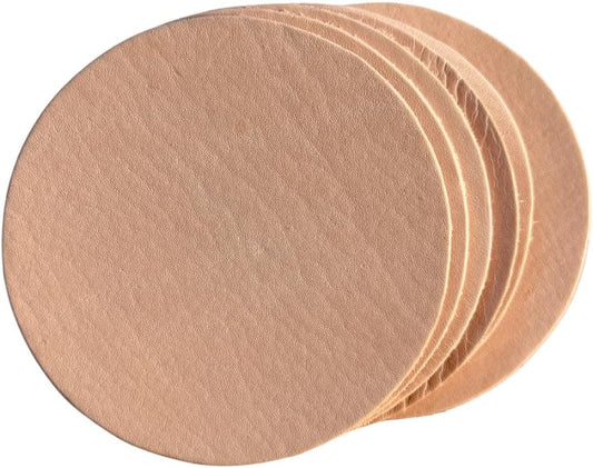 Real Natural Grain Leather Coasters – Durable Non-Slip Distressed Design, Set of 6 for Table Protection in Home, Office, Kitchen, and Bar (Natural Veg Tanned)