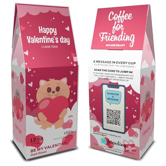 Be My Valentine – Friending 12 oz Whole Bean Coffee, Medium Roast – Small Batch Roasted Premium Arabica Beans, Brazilian Single Origin – Made in USA – Coffee Gift with Private QR Love Message