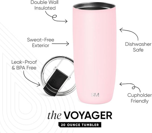 Simple Modern Travel Coffee Mug Tumbler with Flip Lid | Reusable Insulated Stainless Steel Cold Brew Iced Coffee Cup Thermos | Gifts for Women Men Him Her | Voyager Collection | 20oz | Blush