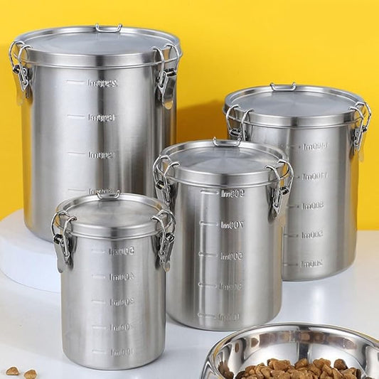 Stainless Steel Airtight Canister, Food Storage Canisters With Airtight Lid Locking Clamp, Stainless Steel Vacuum Sealed Grain Barrels For Coffee Bean Storage(1600ml)