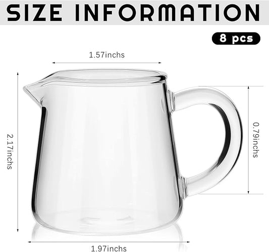 8 Pcs Glass Creamer Pitcher 2.3 oz Mini Transparent Milk Pourer Small Glass Pitcher with Handle Carafe Coffee Mug Pot Tea Fair Cups for Table Serving Milk Coffee Tea Syrup