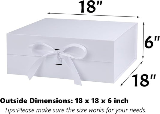 OEMVALATY White Gift Box,18x18x6 Inches Gift Boxes with Lids for Presents with Magnetic Closure and Ribbon for Wedding,Storage,Birthday(3-Pack)