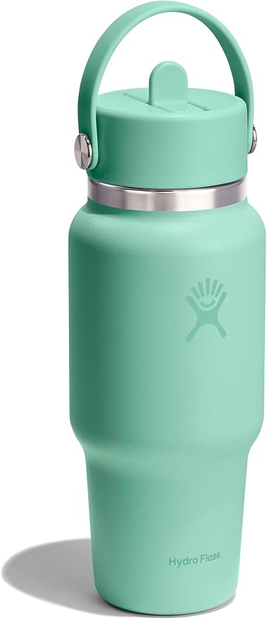 Hydro Flask Travel Water Bottle - Insulated Stainless Steel - Wide Straw Lid, Non Spill, Leakproof in 24 Oz Mermaid Green