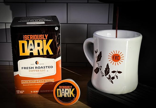 Fresh Roasted Coffee, Seriously Dark, Artisan Blend, Dark Roast, 72 Pods for K Cup Brewers