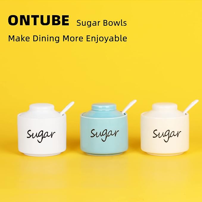 ONTUBE Ceramic Sugar Bowl with Lid and Spoon,Porcelain Sugar Pot,8oz (Turquoise)
