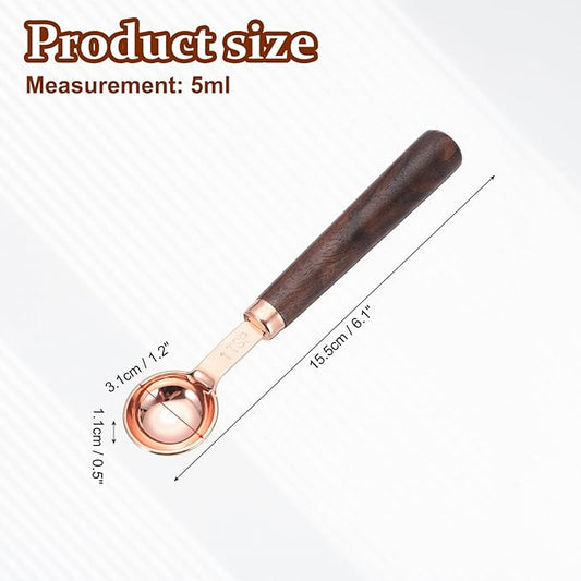 uxcell Measuring Spoon, 5ml Stainless Steel Coffee Scoop Spoon with with Wood Handle for Ground Coffee Tea Sugar Cooking Baking, Rose Gold
