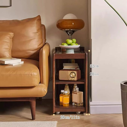 Side Table Glass Top Movable End Table Coffee Station Table, MDF Coffee Bar Stand Cart with Storage Coffee Table on Wheels,for Home Kitchen, Entryway, Living Room,Dining Room