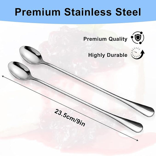 8 Pcs Ice Tea Spoons, 9 Inch Long Handle Iced Teaspoon, Stainless Steel Cocktail Stirring Spoons, Long Coffee Spoon Ice Cream Spoon for Coffee Tea Cocktail Stirring Desserts
